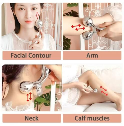 ABS Mini 3D Shape 360° Rotate Face Massage Roller – Steel Facial Slimming & Skin Lifting Tool