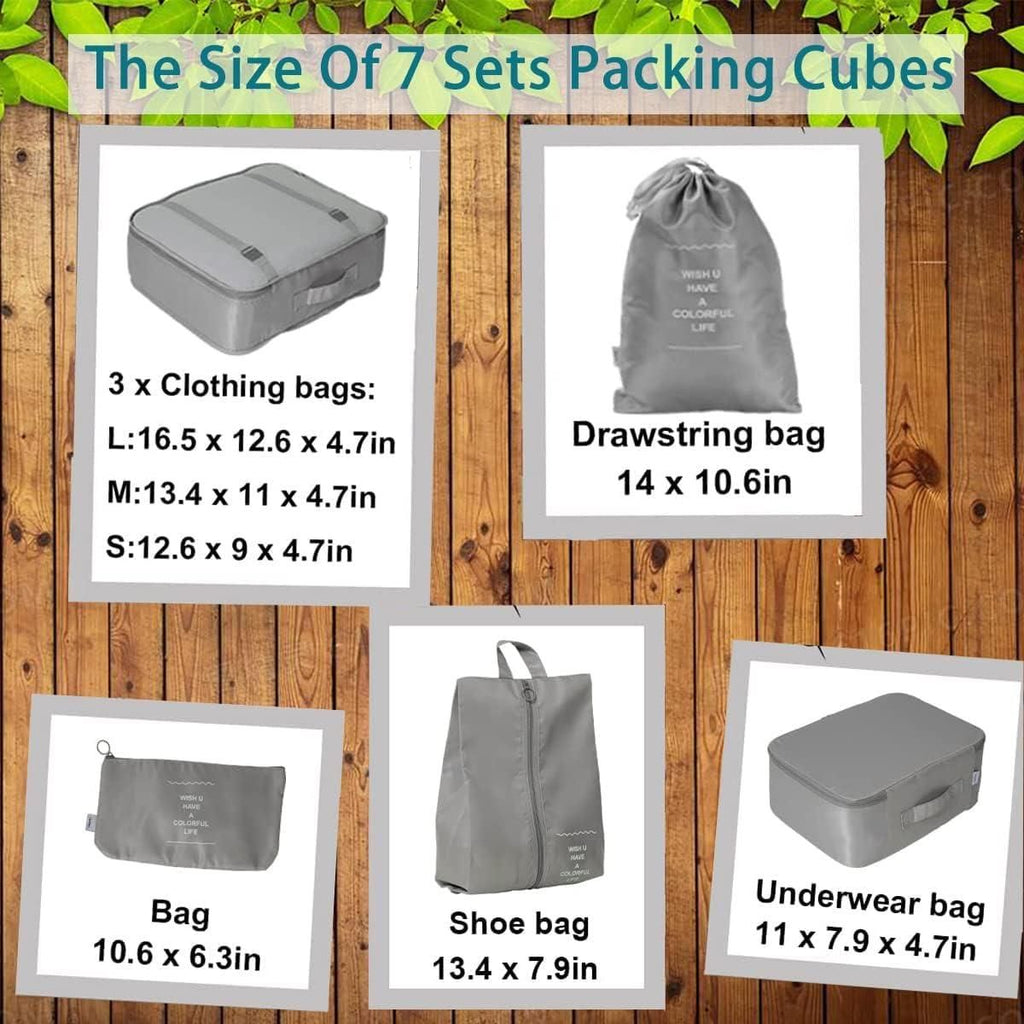 7-in-1 Travel Packing Cubes & Laundry Pouch Set – Lightweight Organizer Bags for Clothes, Shoes & Accessories (Random Color)