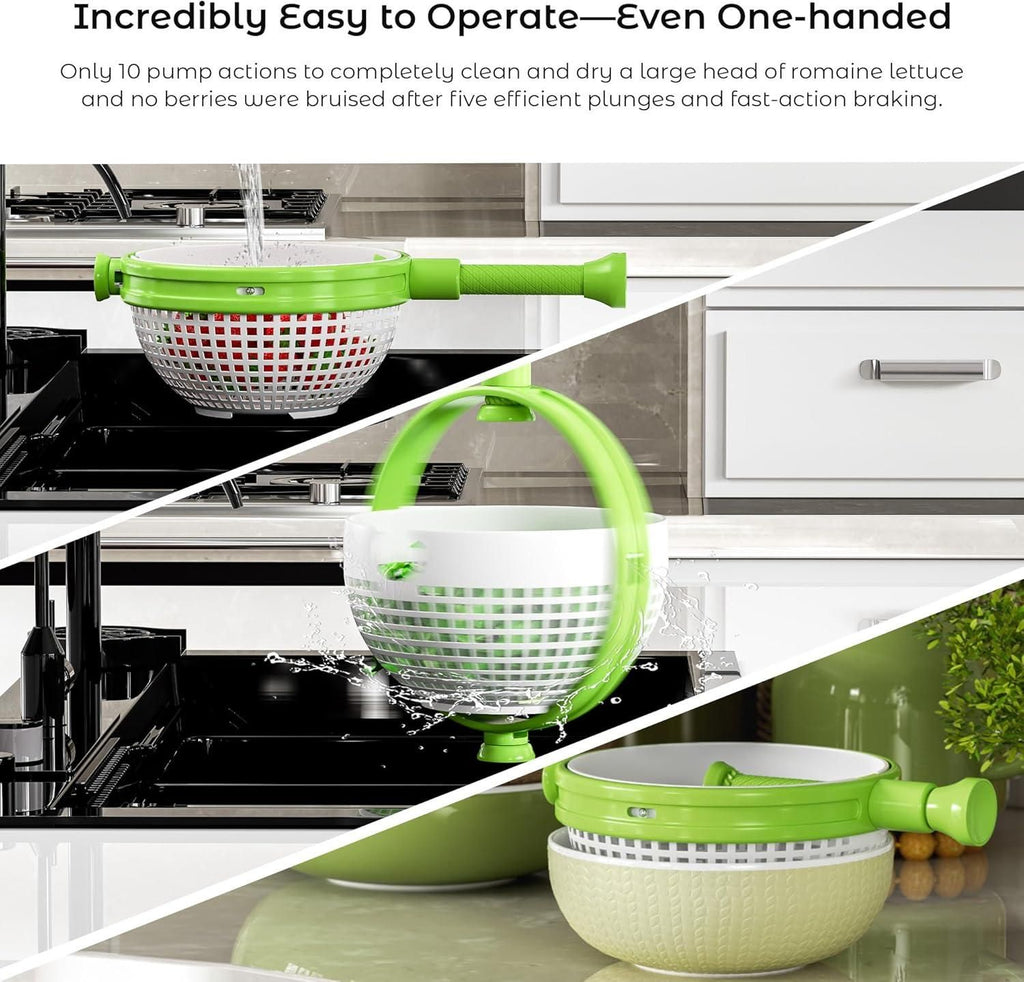 Spinning & Straining Salad Colander – Rotating Basket with Drain Holes & Non-Slip Handle (1 Pc)