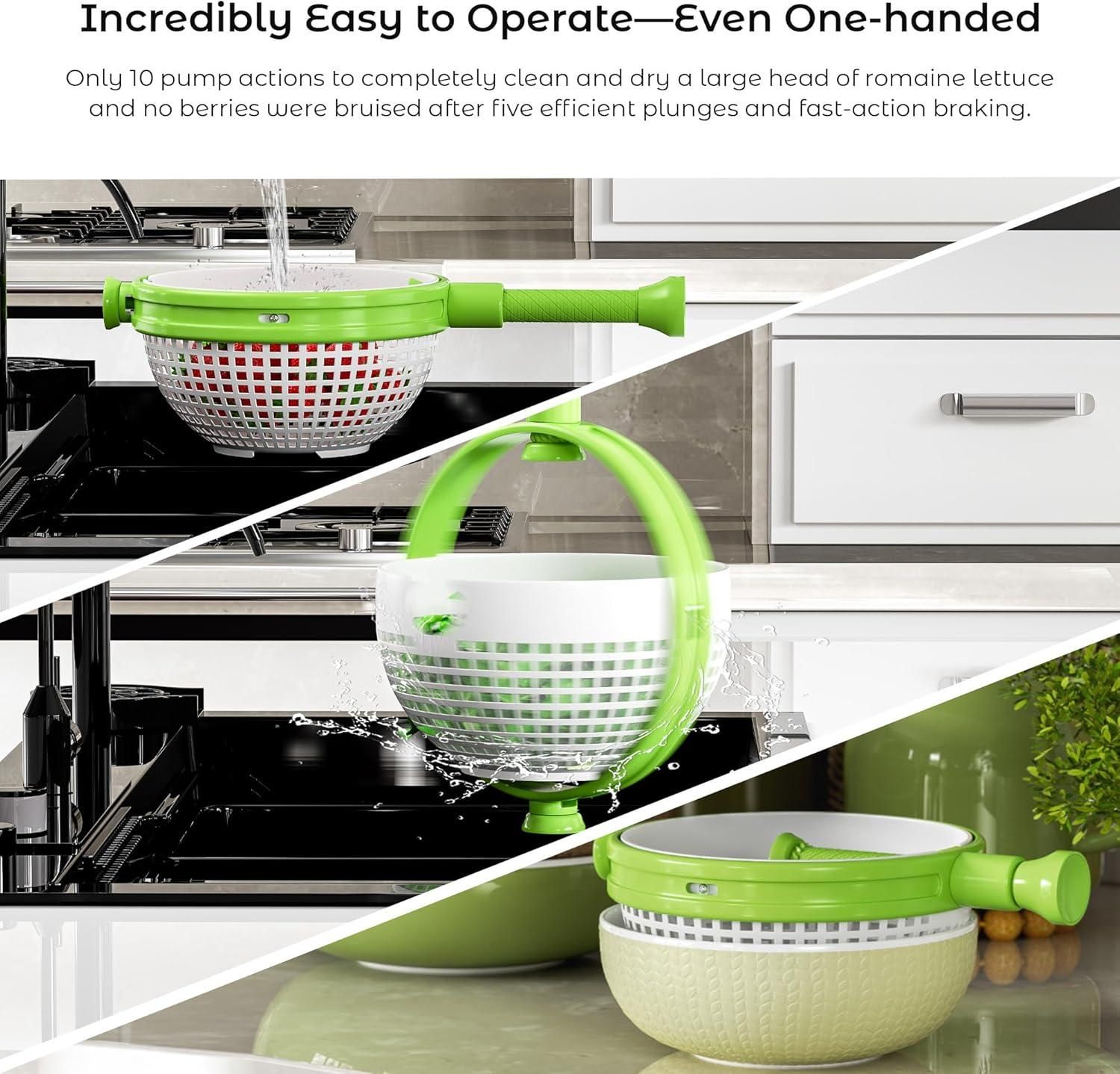Spinning & Straining Salad Colander – Rotating Basket with Drain Holes & Non-Slip Handle (1 Pc)