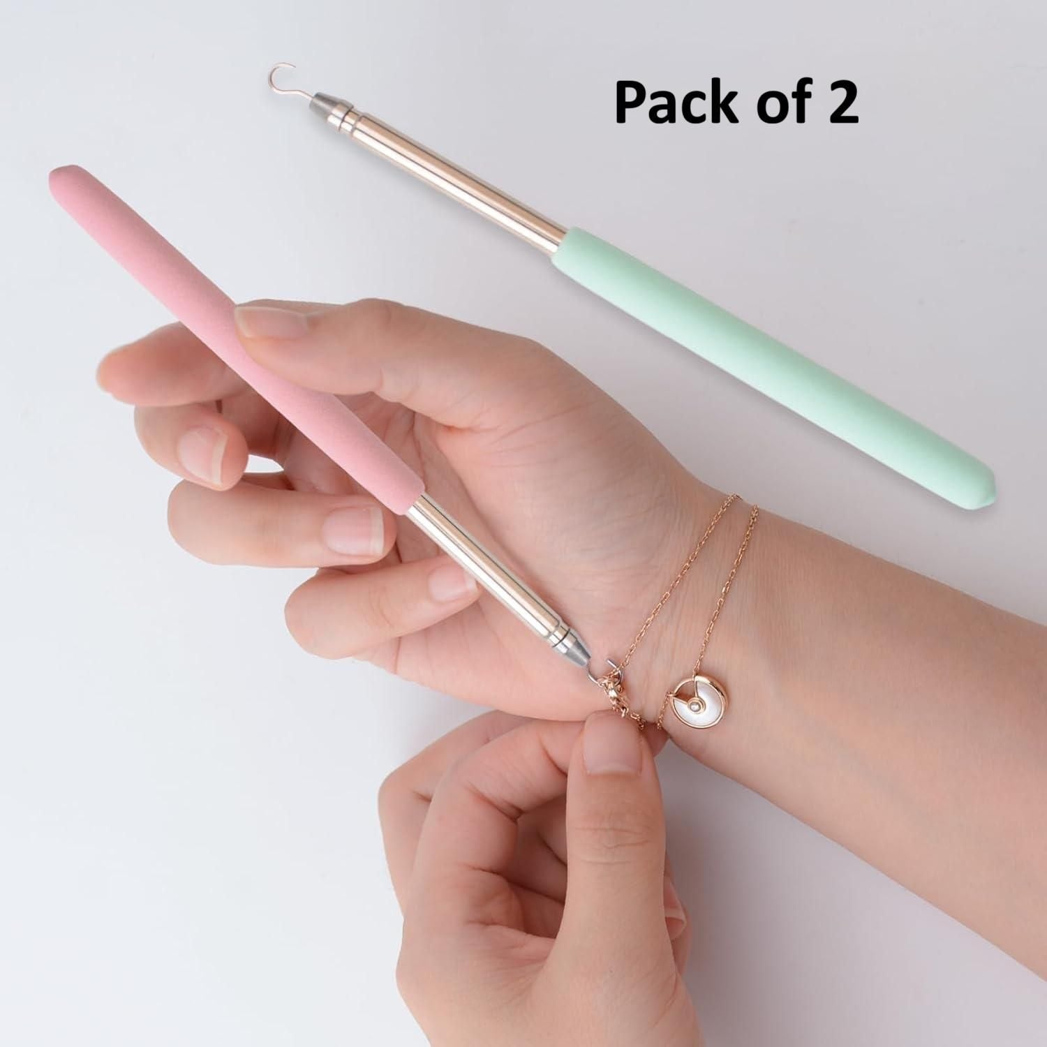 Bracelet Wearing Tool - Stainless Steel Fastening & Jewellery Hook Helper (Pack of 2)