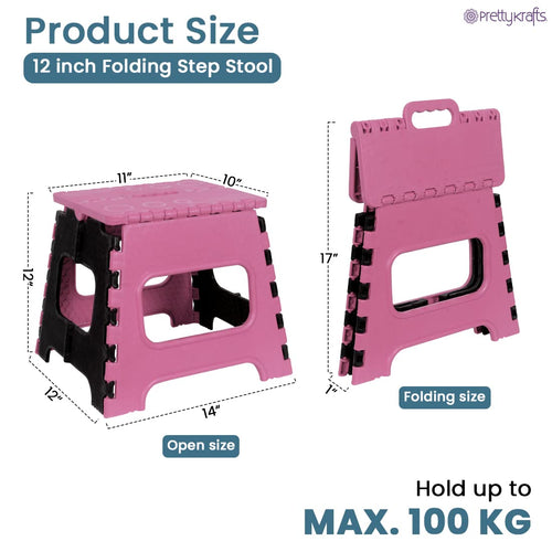 12-Inch Folding Step Stool – Super Strong Portable Plastic Stool for Adults & Kids, Kitchen & Garden Use (1 Pc)