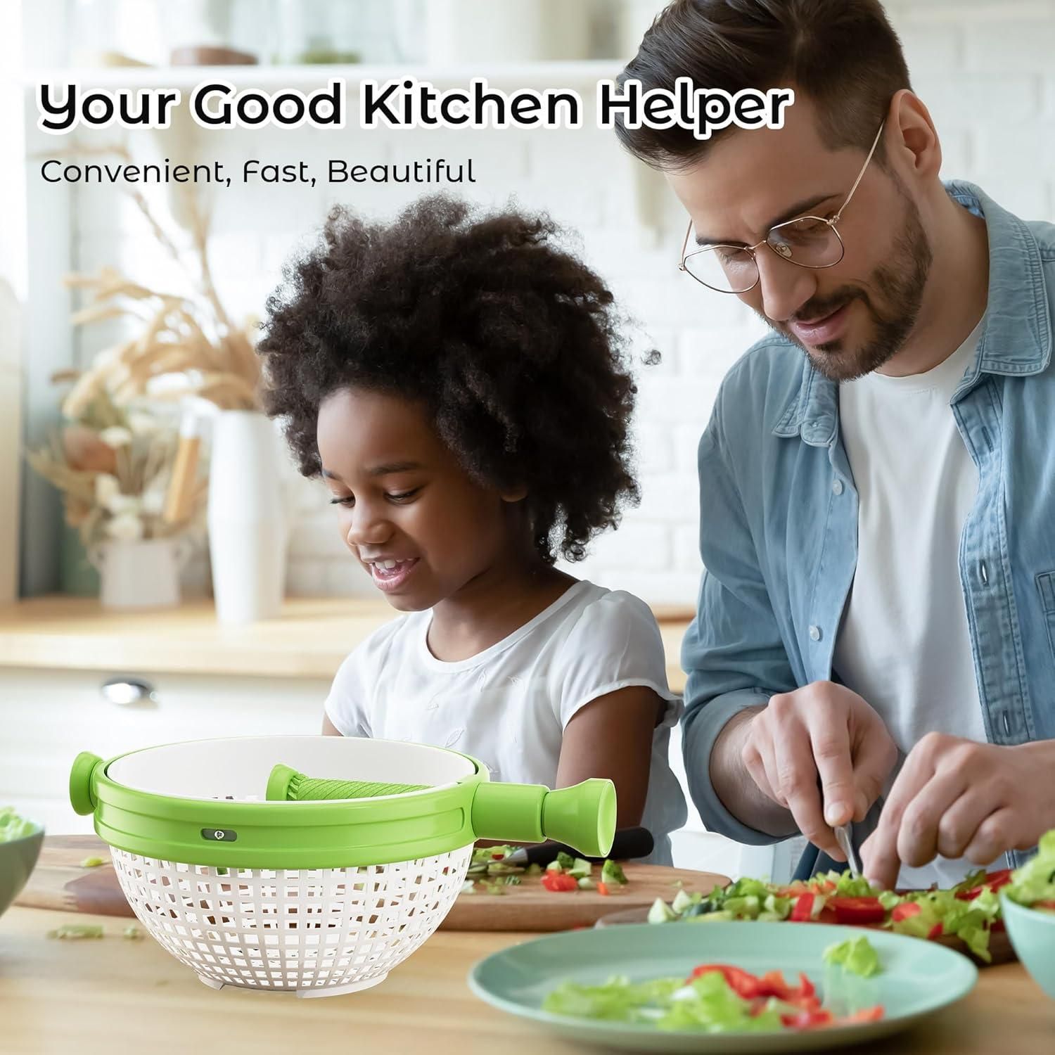 Spinning & Straining Salad Colander – Rotating Basket with Drain Holes & Non-Slip Handle (1 Pc)