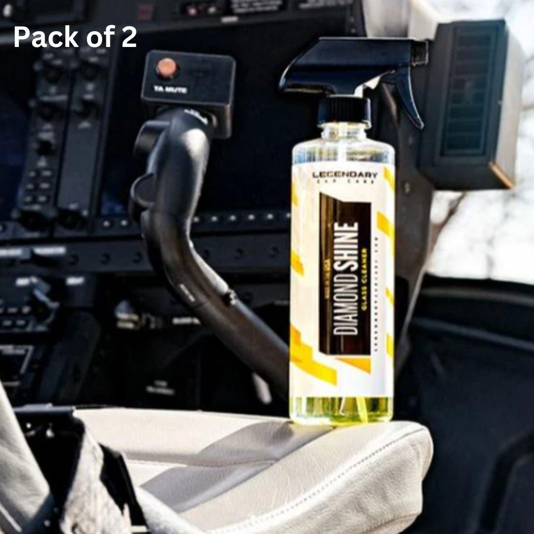 Spray bottle labeled 'Diamond Shine' on a car interior with text 'Pack of 2'.