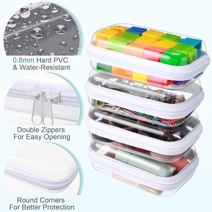 6 Pcs Clear Hard Zipper Pouches - Multipurpose Transparent Storage Set