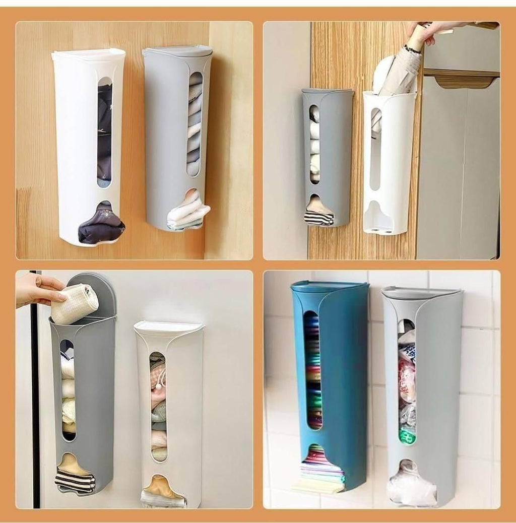 Multipurpose Wall-Mounted Cabinet Storage Organizer – Adhesive Bag Dispenser & Holder for Kitchen, Bathroom, Laundry (1 Pc)