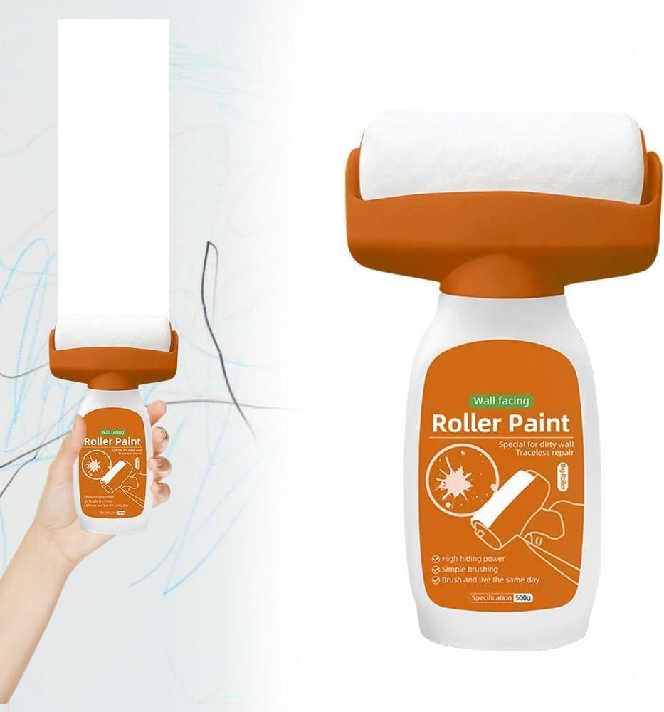 Roller paint with a person holding a smaller version against a white background