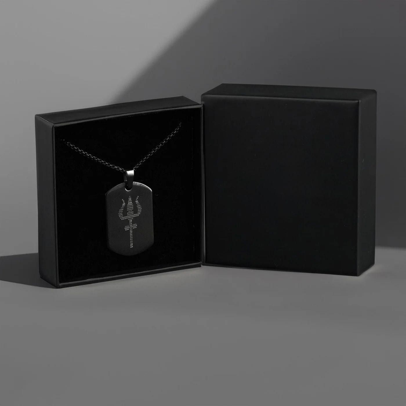 Trishool Tag Pendant – Matte Black Shiva Power Chain (1 Pc)