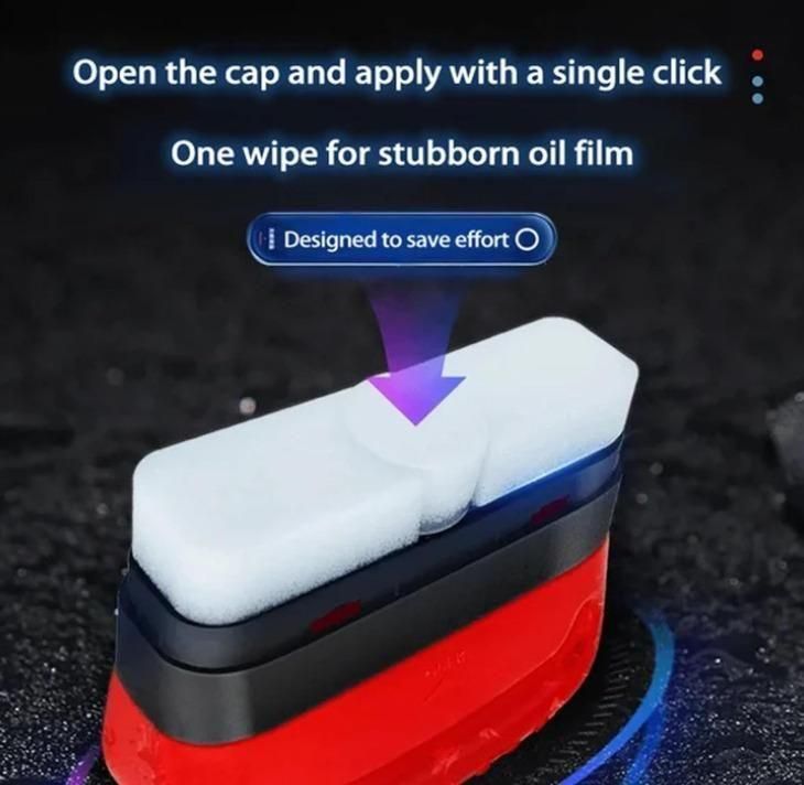 Car cleaning tool with a red and black design, featuring text on a dark background.