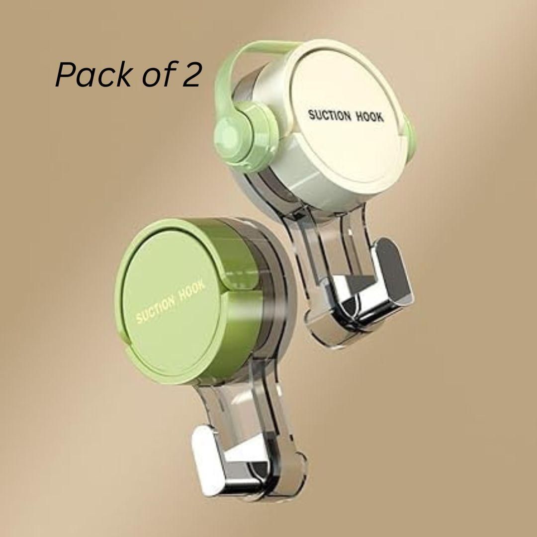 Two green suction hooks on a beige background with 'Pack of 2' text.