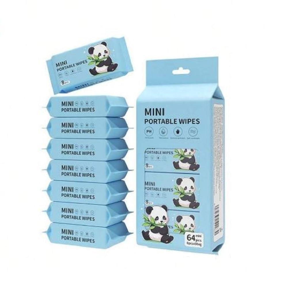 Mini Portable Disposable Baby Wipes – 64 Wipes (8 Pouches) for Face & Household Use