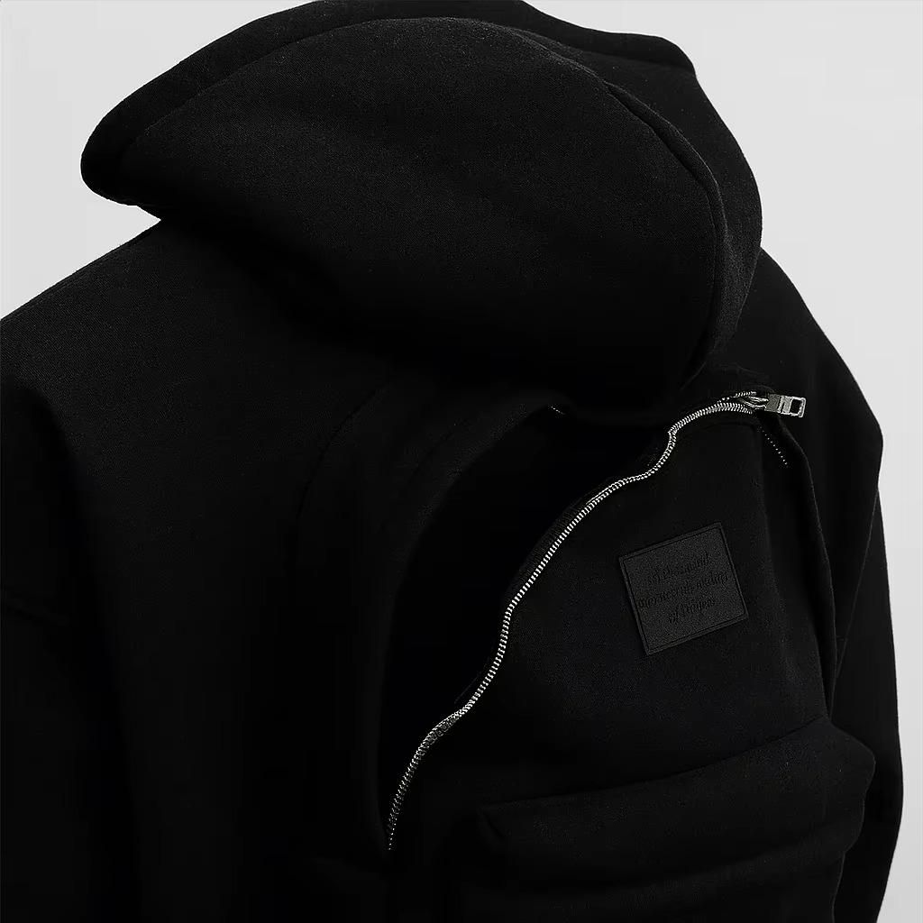 Men’s Solid Zip-Up Hoodie - Backpack Pocket Design