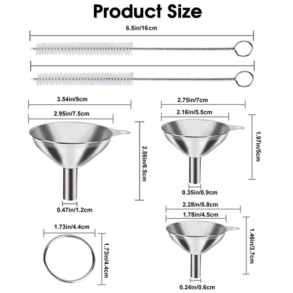 PrecisionPour Funnel Set – 3 Stainless Funnels + 2 Brushes (1 Set)