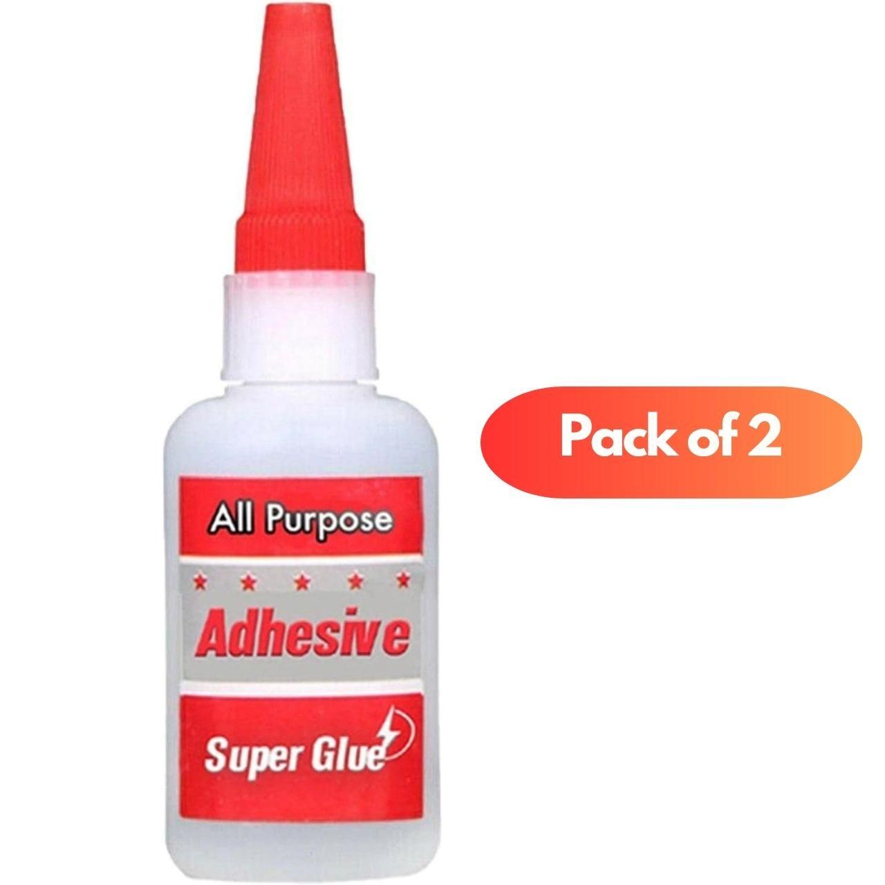 Super glue bottle with red cap and label on a white background