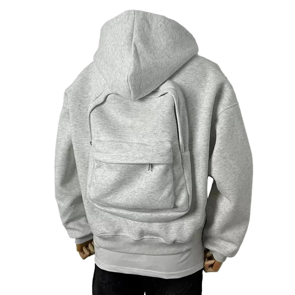 Men’s Solid Zip-Up Hoodie - Backpack Pocket Design