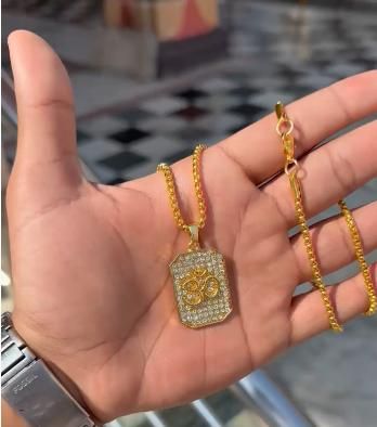 Gold OM Diamond Pendant + Chain – Spiritual Shine for Men (1 Pc)