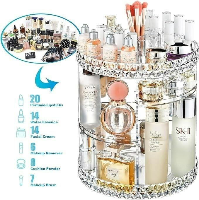 Adjustable Makeup Organizer — 360° Rotating Storage Case