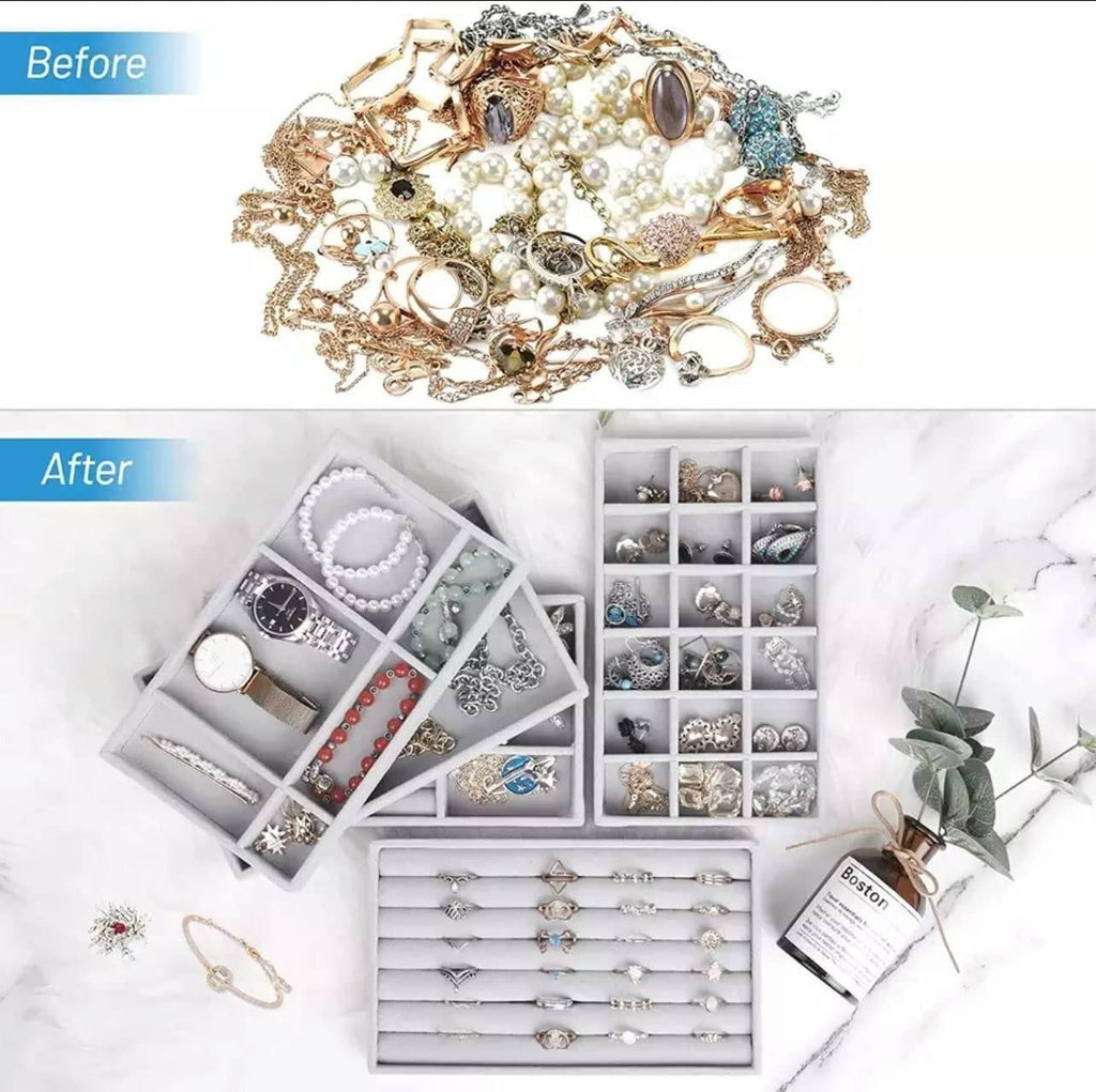 Jewellery Tray Organizer Set - 4 Pcs Adjustable Storage Trays