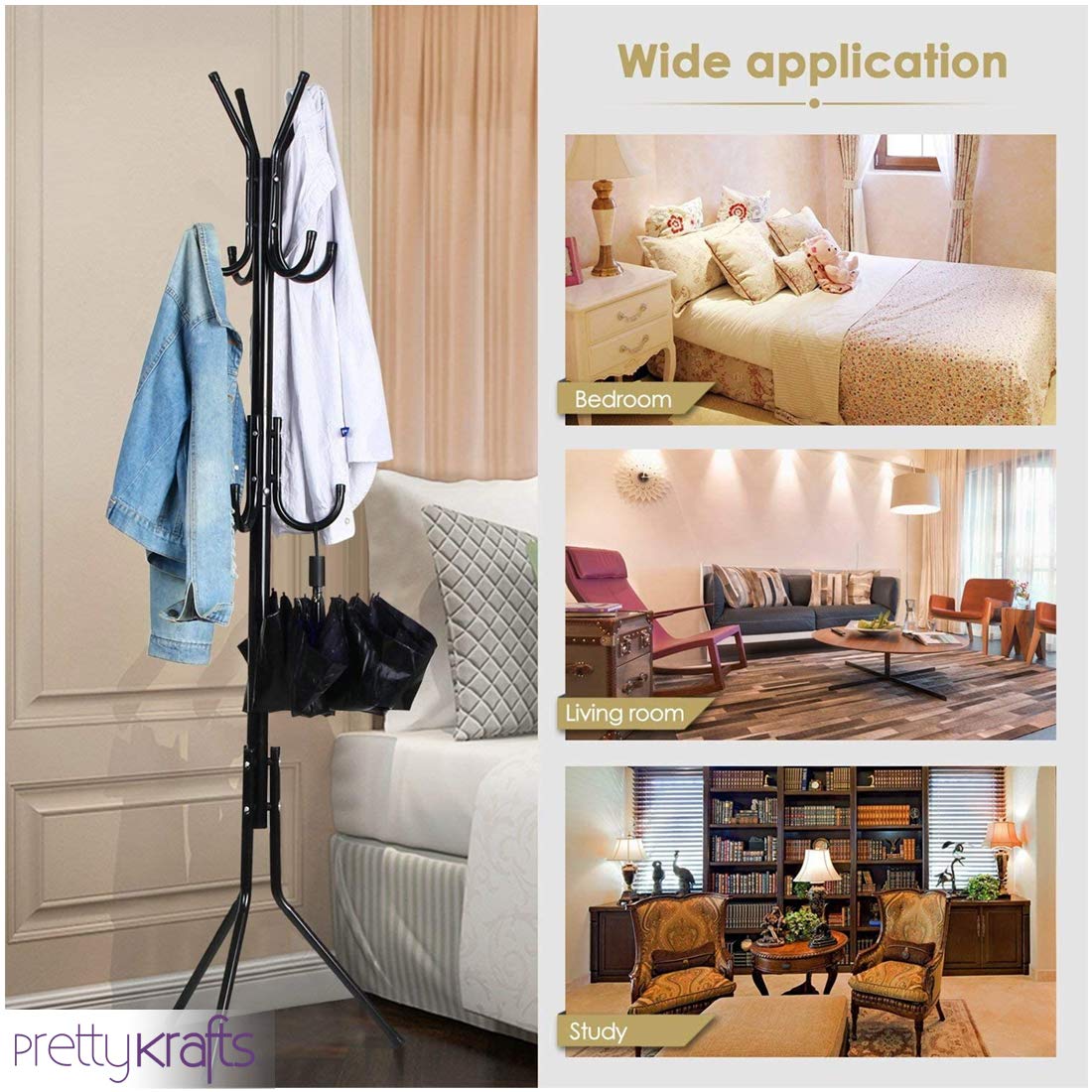 6-Hook Iron Coat & Clothes Stand – Sleek Matte Black Organizer (1 Pc)