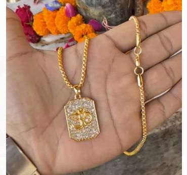 Gold OM Diamond Pendant + Chain – Spiritual Shine for Men (1 Pc)