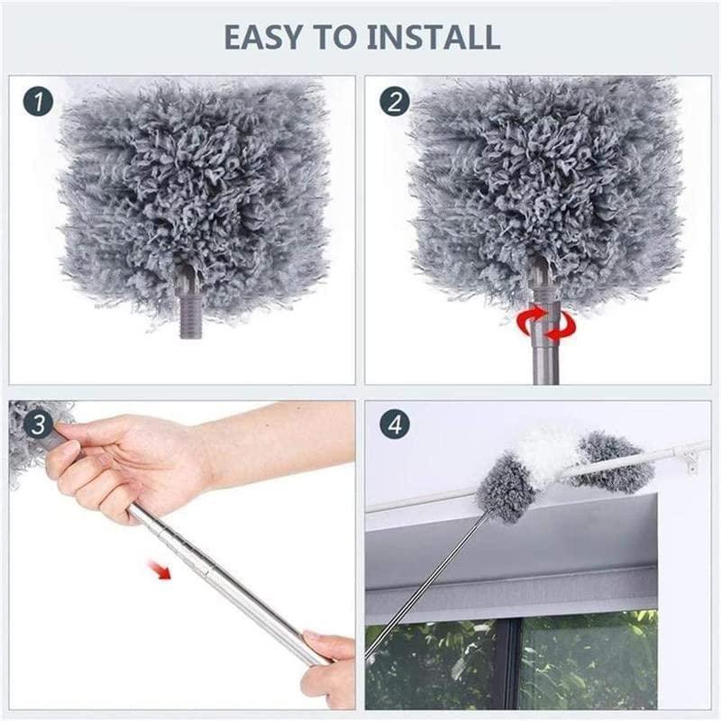 Flexible Long-Rod Fan Duster – Stainless Steel + Microfiber Glove (1 Pc)