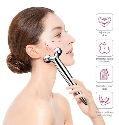 ABS Mini 3D Shape 360° Rotate Face Massage Roller – Steel Facial Slimming & Skin Lifting Tool