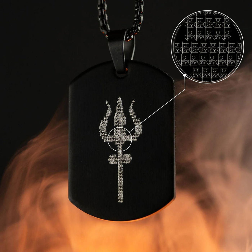 Trishool Tag Pendant – Matte Black Shiva Power Chain (1 Pc)
