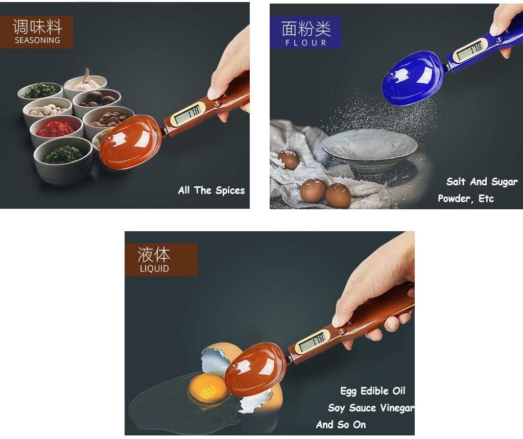 Digital measuring spoons for various categories including spices, flour, salt, sugar, liquid, and eggs.