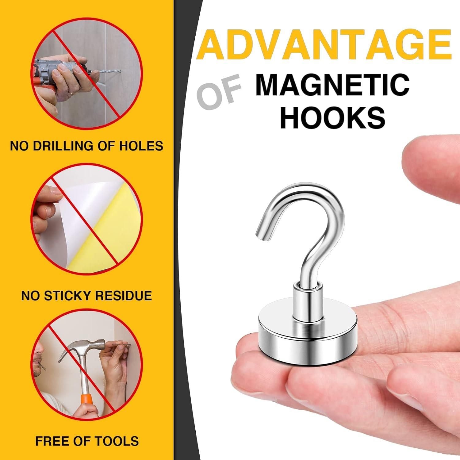 Magnetic Hooks (Pack of 4) – Heavy-Duty Stainless Steel for Kitchen, Office, and Storage Organization