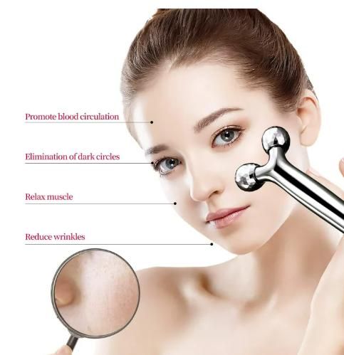 ABS Mini 3D Shape 360° Rotate Face Massage Roller – Steel Facial Slimming & Skin Lifting Tool