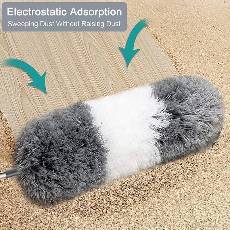 Flexible Long-Rod Fan Duster – Stainless Steel + Microfiber Glove (1 Pc)