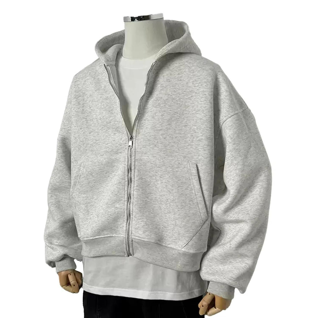 Men’s Solid Zip-Up Hoodie - Backpack Pocket Design