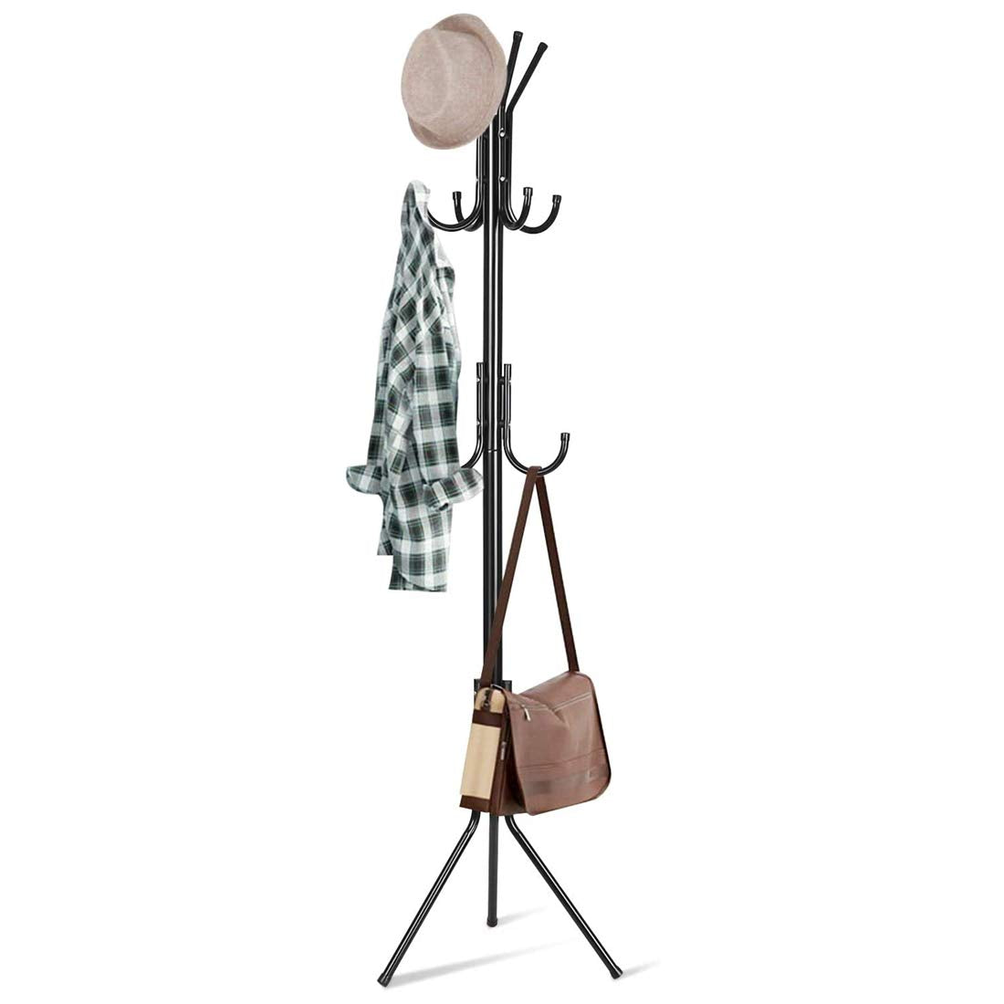 6-Hook Iron Coat & Clothes Stand – Sleek Matte Black Organizer (1 Pc)