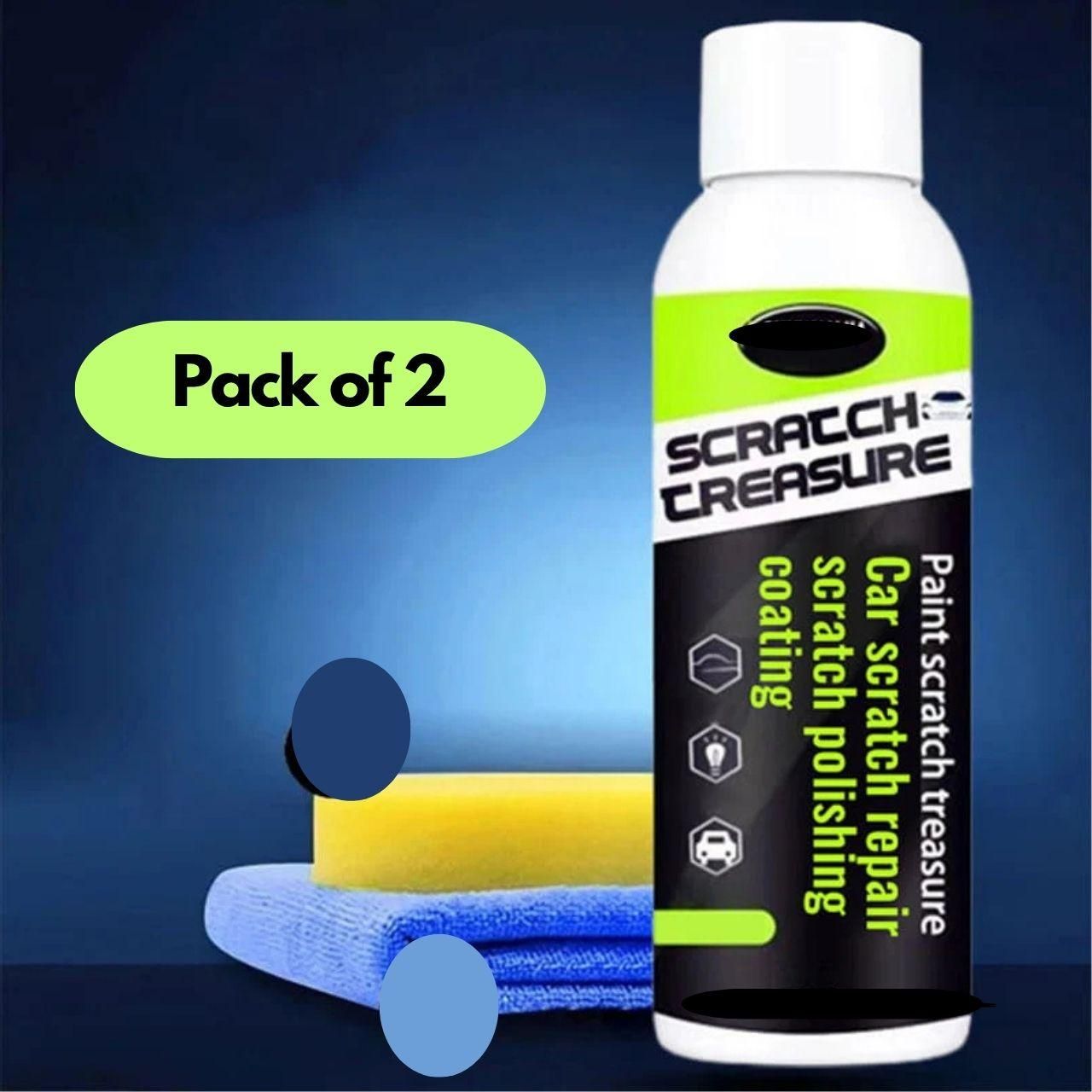 Scratch Treasure car scratch repair spray with accessories on a blue background