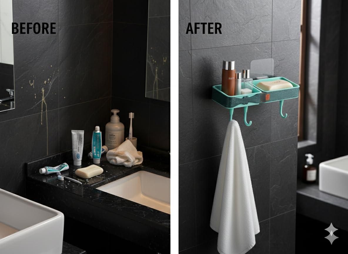 Wall-Mounted Dual Compartment Bathroom Shel