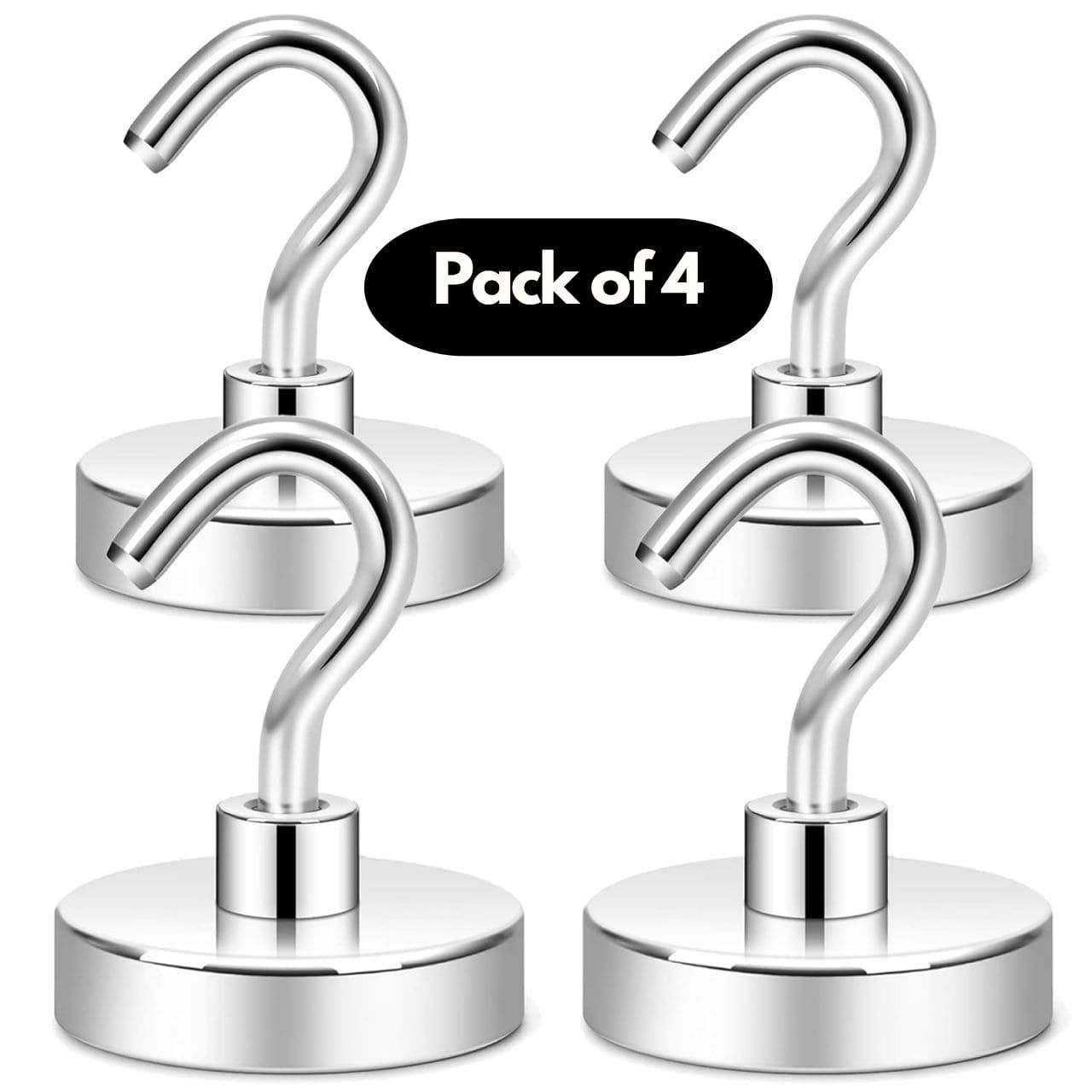Magnetic Hooks (Pack of 4) – Heavy-Duty Stainless Steel for Kitchen, Office, and Storage Organization