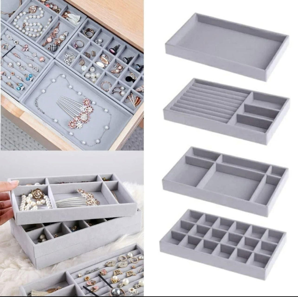 Jewellery Tray Organizer Set - 4 Pcs Adjustable Storage Trays