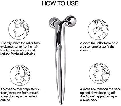 ABS Mini 3D Shape 360° Rotate Face Massage Roller – Steel Facial Slimming & Skin Lifting Tool