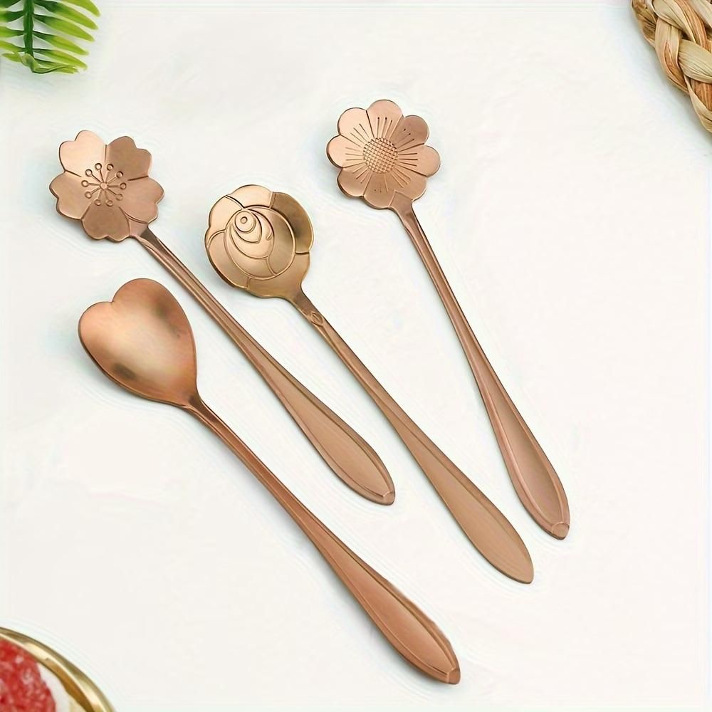 Golden Floral Stainless Steel Spoon Set