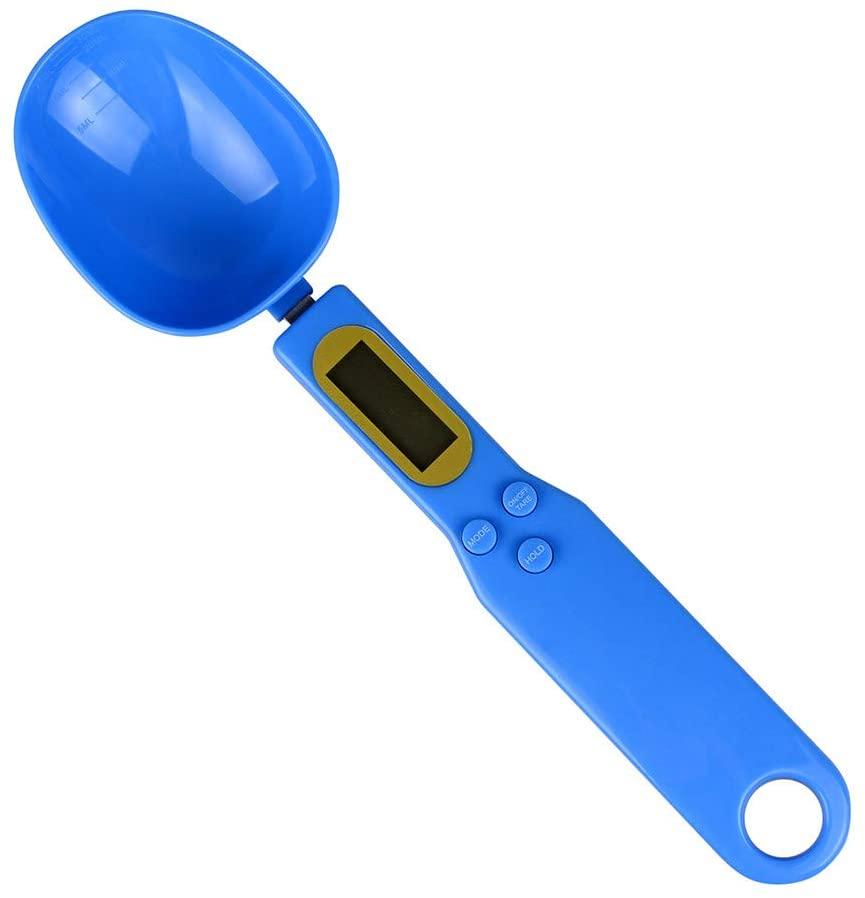 Blue digital measuring spoon on a white background