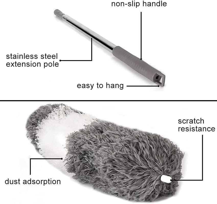 Flexible Long-Rod Fan Duster – Stainless Steel + Microfiber Glove (1 Pc)