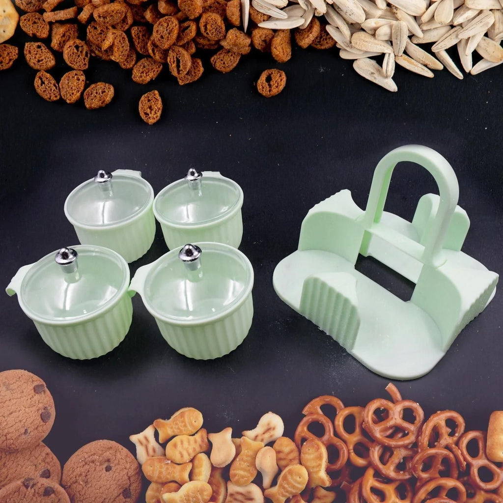 Multipurpose 4-Piece Storage Jar Set with Tray – Plastic Snack & Spice Containers for Kitchen & Dining (1 Set)