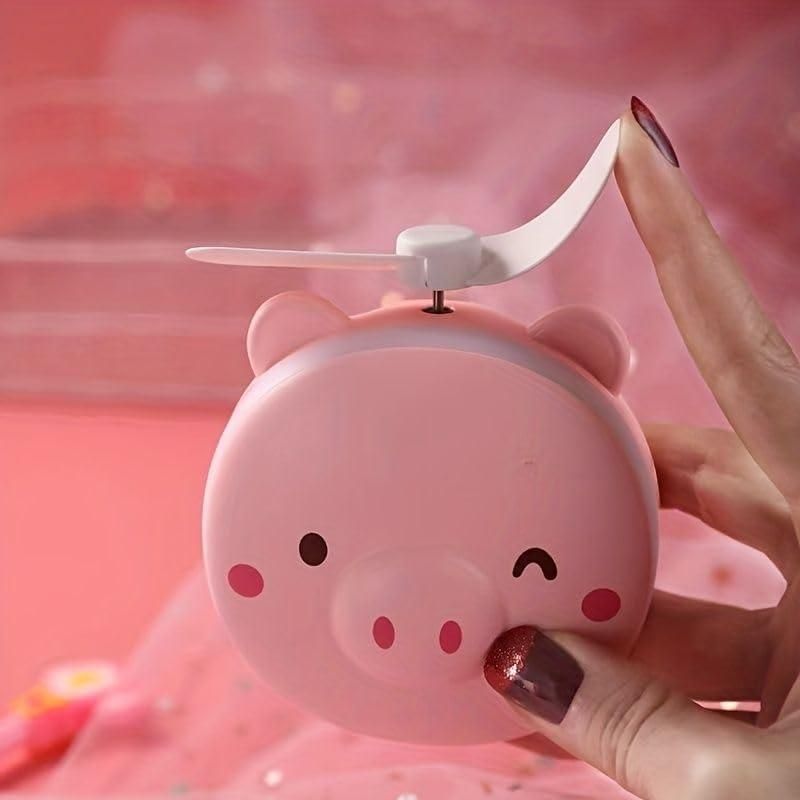 Cute Pig LED Pocket Fan - Mirror & Rechargeable Mini Fan