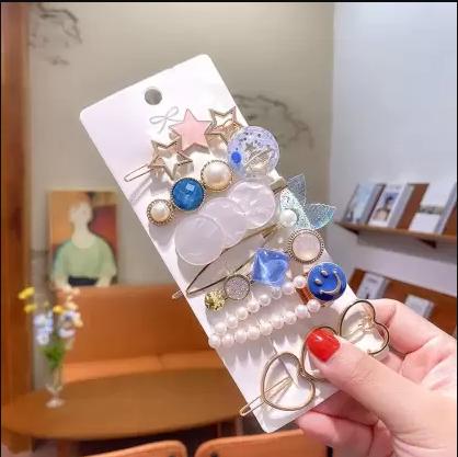 Celestial Pearl Hair Clip Set – Blue Glow Edit (7 Pc)