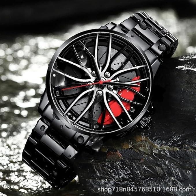 Black watch with red accents on a dark surface