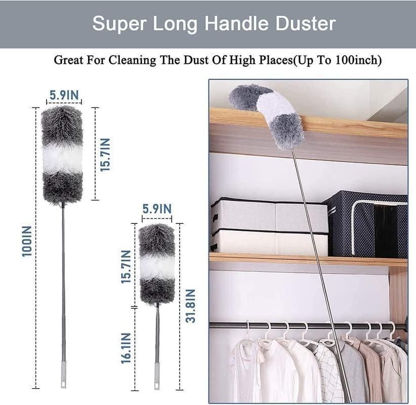 Flexible Long-Rod Fan Duster – Stainless Steel + Microfiber Glove (1 Pc)