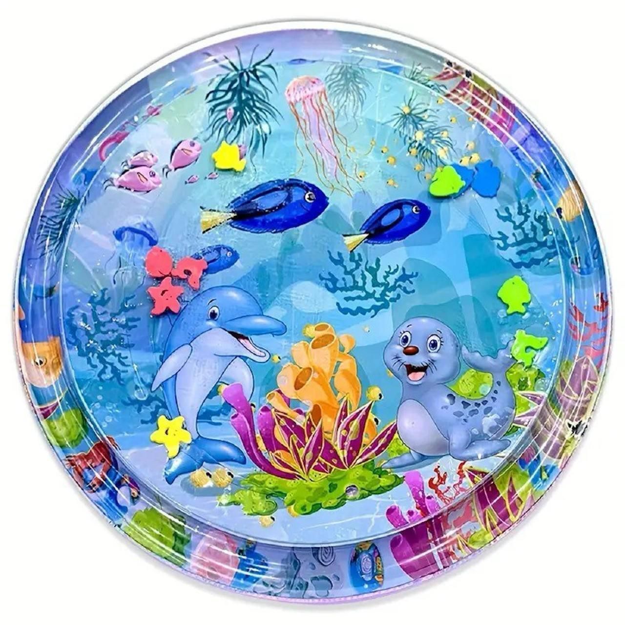 Colorful children's inflatable pool with ocean-themed design featuring dolphins and seals.