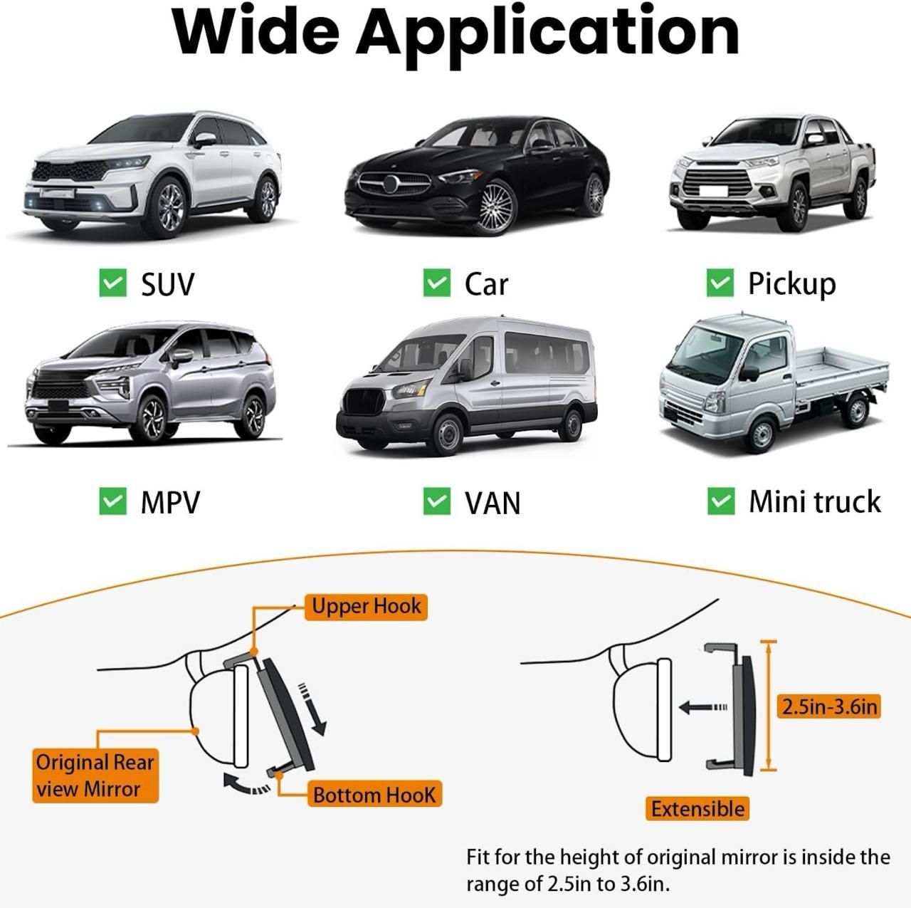 Panoramic Rear View Car Mirror 12 Inch