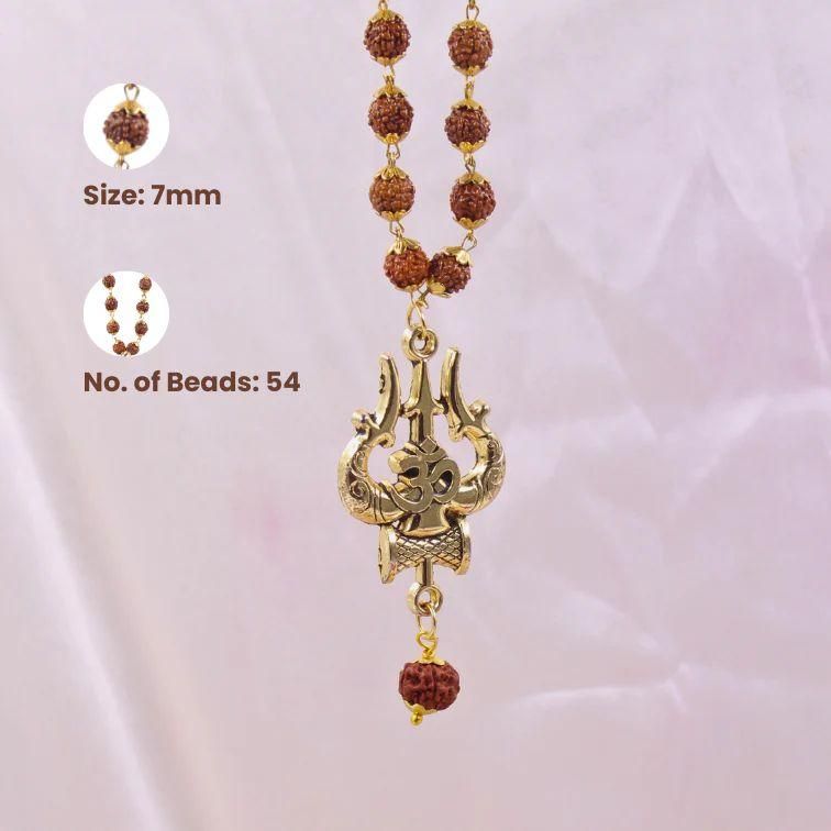 Panchmukhi Rudraksha Trishool Mala – OM + Shiva Energy (1 Pc) Bold devotion. Rooted power. A sacred drop for modern men.