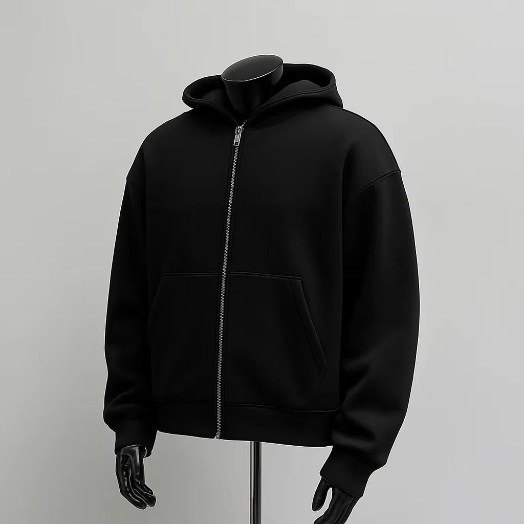 Men’s Solid Zip-Up Hoodie - Backpack Pocket Design